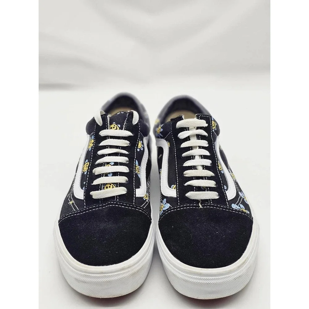 Vans Old Skool Sneakers Men 11.0 Women Black  Smiley Face Daisy Floral Print